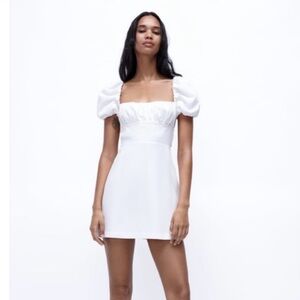 Zara Puff Sleeve Lace Up Back Mini Dress Small
